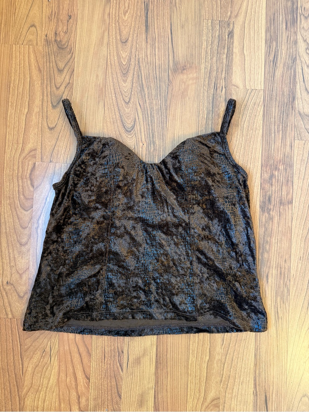 Brown Velvet Snakeskin Print Spaghetti Strap Cami Top
